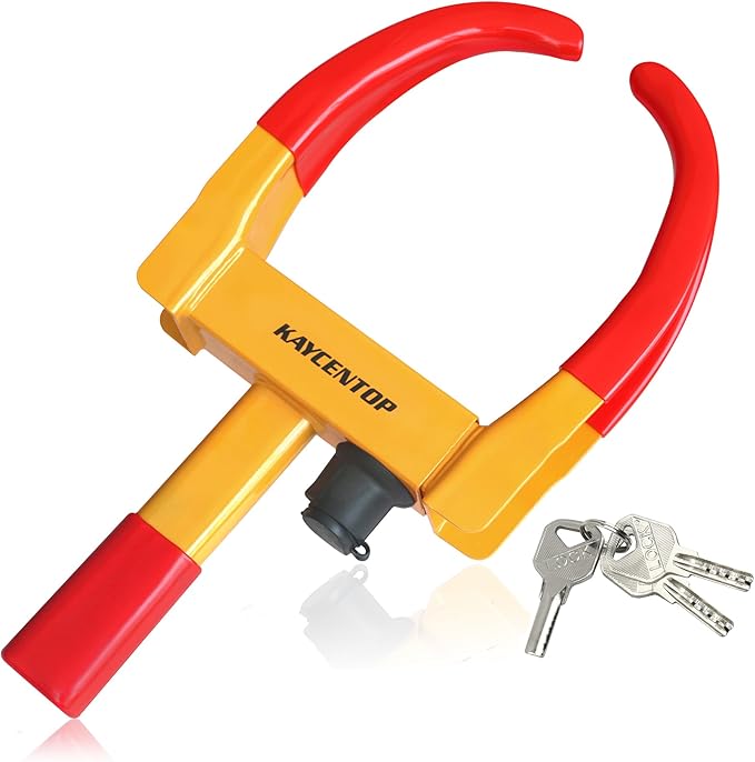 KAYCENTOP Universal Wheel Lock, Security Trailer Wheel Lock, Tire Lock Anti Theft for Trailers Golf Cart SUV Boat ATV Motorcycle Camper, 3 Keys (Yellow-Red)