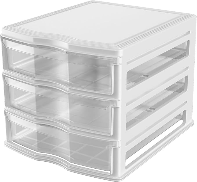Life Story 3 Drawer Stackable Shelf Organizer Plastic Storage Drawers for Bathroom Storage, Make Up, Or Pantry Organization, White (3 Pack)