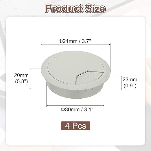 PATIKIL 3 Inch Desk Grommet, 4Pcs Cable Grommet Wire Management Cable Hole Cover Cord Organizer for Office Home Table Countertop, Gray