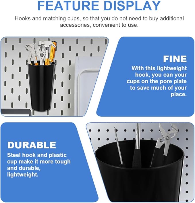 4 Sets Pegboard Hooks with Steel Cups Organizer Kit for Craft Garage Kitchen Wall Storage Space-Saving Hanging Accessories with Strong Load Capacity and Easy Installation
