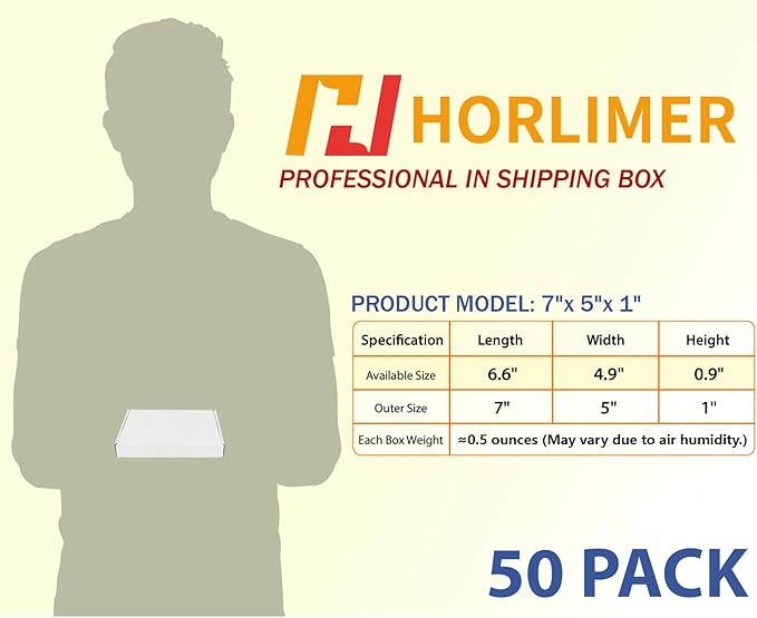 HORLIMER 7x5x1 inches Shipping Boxes Set of 50, White Corrugated Cardboard Box Literature Mailer