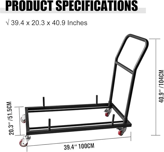 Multi-Function Folding Chairs Rack Dolly, Commercial Grade Steel Frame, Storage and Transport Cart for Plastic Resin and Wood Folding Chair