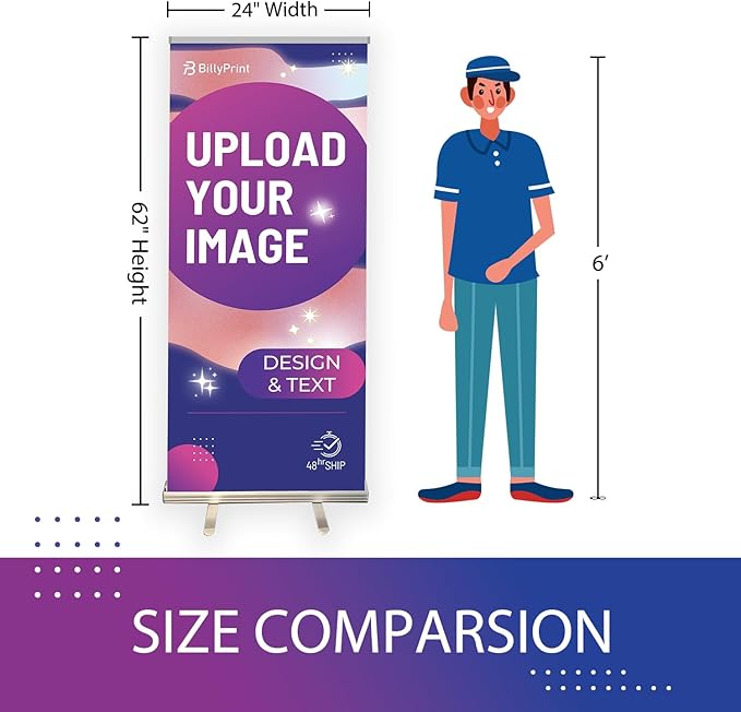 BillyPrint Custom Retractable Banners 24x63in with Standard Stand, Customizable Sign for Business, Events, Tradeshow, Advertising - Customized Prints with Travel Bag - 1 unit