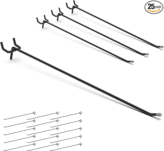 HUHOLE Black Pegboard Hooks 12 Inch, 25PC, Heavy Duty Peg Board Hooks, Fit 1/4" Peg Board