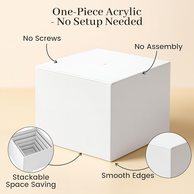 DomeStar 6PCS Buffet Risers and Stands Set, White Plastic Food Risers for Dessert Table Party Display - Cupcake, Cake, Fruit, Wedding Catering and Event Decoration