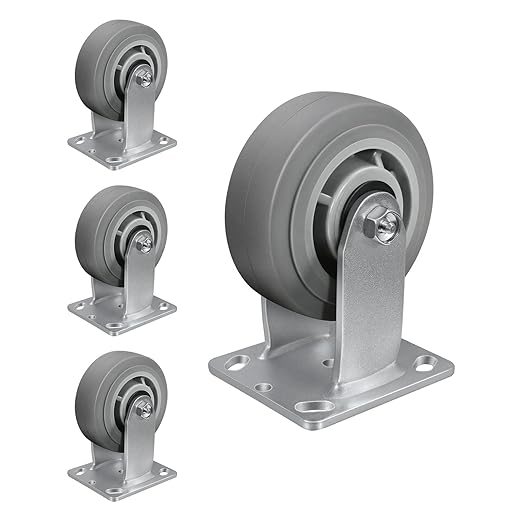 5'' × 2'' Caster Wheels, Heavy Duty Industrial Casters Set of 4 Rubber Wheels, Load 2800lbs Capacity, Casters for Cart Dolly Toolbox Trolley (4 Rigid)