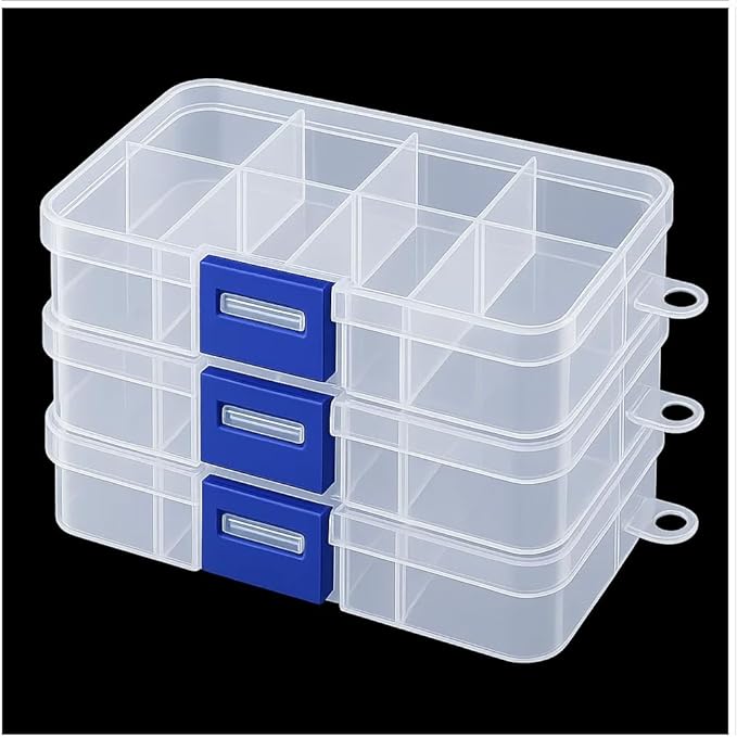 3pcs Clear Storage Small Parts Organizer Box Storage Bin With Dividers Multi Compartment for Beads Art DIY Tackle Box Organizer (8 - compartment in length)