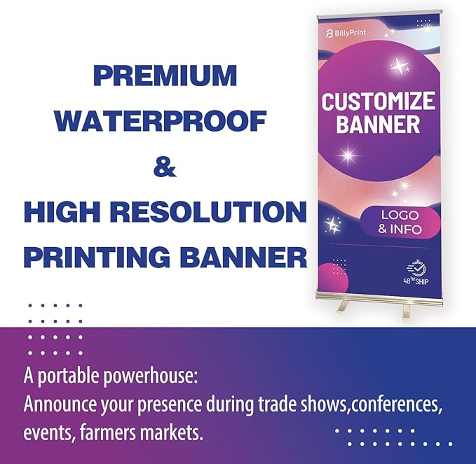 BillyPrint Custom Retractable Banners 33x81in with Standard Stand, Customizable Sign for Business, Corporate Events, Advertising - Customized Prints with Travel Bag - 1 unit