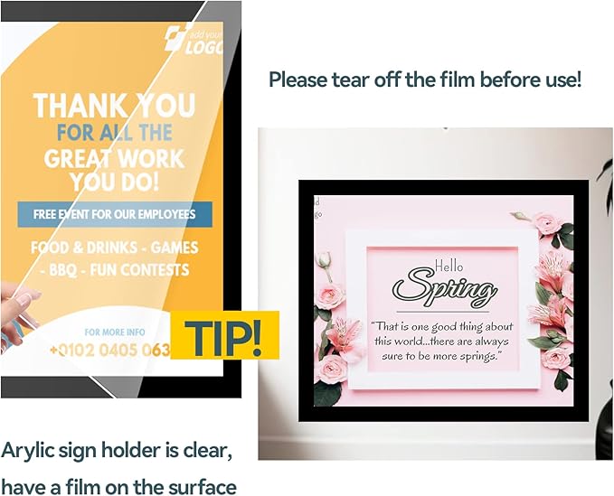 8.5" x 11" Acrylic Sign Holder Wall Mount, Plastic Magnetic Display Frame With Tape,Clear Plexiglass Self-adhesive Plastic Display Frame, Door/Window Sign Holder 3 pack No Drilling