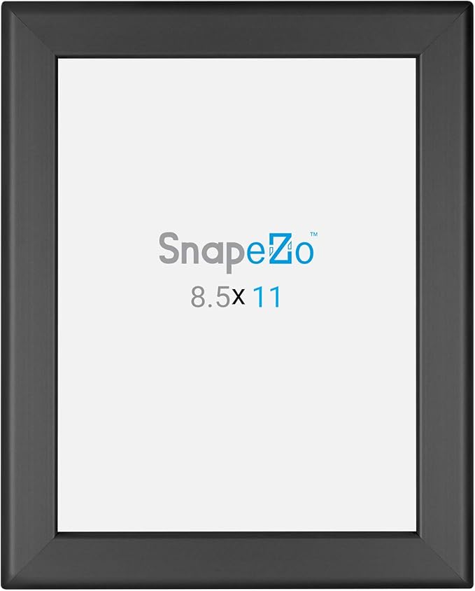 SnapeZo Certificate Frame 8.5x11, Black, 1.25 Inch Aluminum Profile, Front-Loading Snap Frame, Wall Mounting, Professional Series