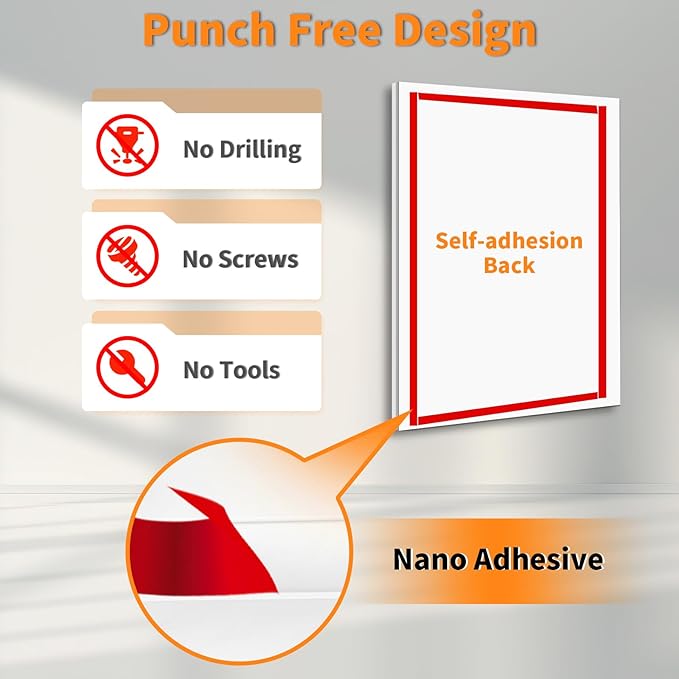 3 Pack 8.5x11 Acrylic Sign Holder Wall Mount with Framed Border, Peel & Stick Adhesive & 180° Flip Design - Single-Sided Clear Plastic Display for Menu, Poster, Flyer (Horizontal/Vertical) - Office, Home, Restaurant