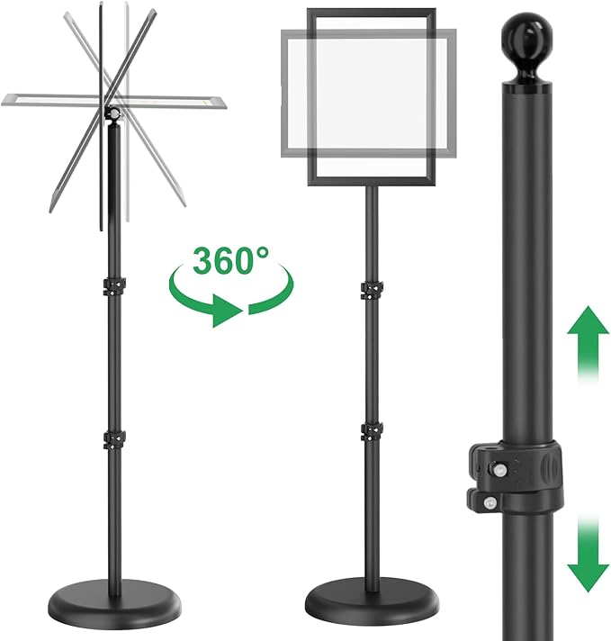2Pack Sign Holder,8.5x11 inch Telescopic Adjustable Floor Sign Stand - Aluminum Openable Frame, 360° Rotatable, Suitable for Vertical and Horizontal Display - Perfect for Malls, Schools, Restaurants