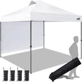 Eurmax USA NOMATTER ONE-Person Open&Close 10x10ft Pop Up Canopy Tent,Portable Shelter Canopy for Outdoor Events with 1 Removable Sidewall,Instant Canopies,Temporary Sunshade,Bonus 4 Sand Bags(White)