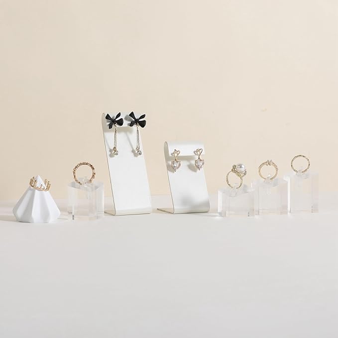 GemeShou White earring holder for girls, Leather earring display stand for selling, Jewelry earring hanger for boutique store【White-Earring stand-2pcs】