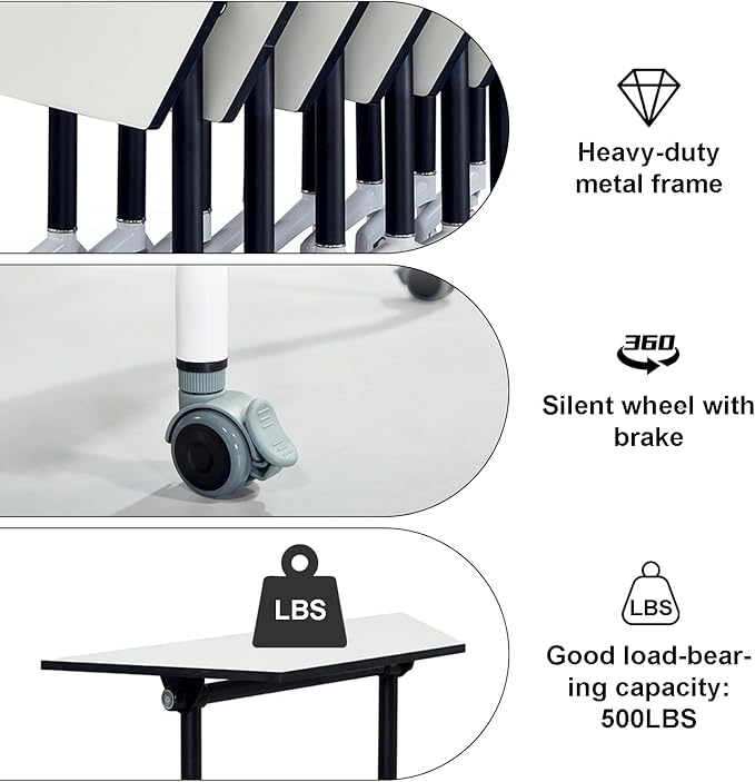 Conference Table,6 Pack Foldable Conference Room Table,47.2in Rolling Meeting Seminar Table with Casters,Business Mobile Training Tables for 6-8 People,Modern Seminar Boardroom Tables for Office