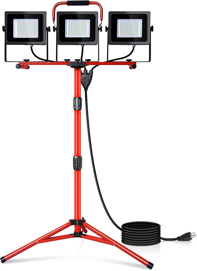 Juyace 14000Lm LED Work Light with Stand 150W 5000K Dual Head Lamp with Independent Switch Portable Construction Flood Outdoor IP65 Waterproof for Garage Workshop Backyard