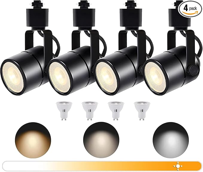 Black 4PCS LED Track Lighting with Advanced Replaceable GU10 Bulbs, Switchable 3CCT and Dimmable Brightness(20%-100%), Versatile Ceiling Spotlight Fixtures for Any Space(No Track Rail)