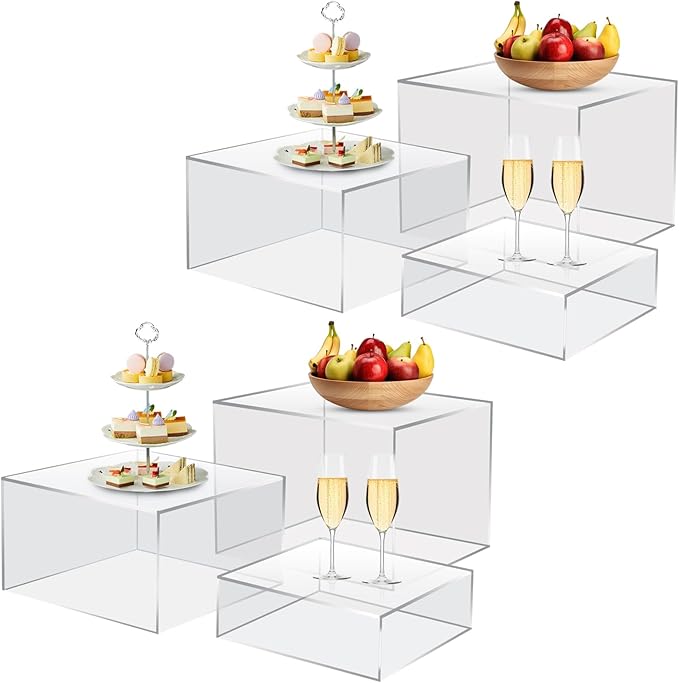 6Pcs Clear Buffet Risers Acrylic Boxes Display Risers Food Risers for Buffet Table Display Riser for Platter Parties Weddings Catering Dessert Collectibles Figures Show ( 6''x7''x8'')