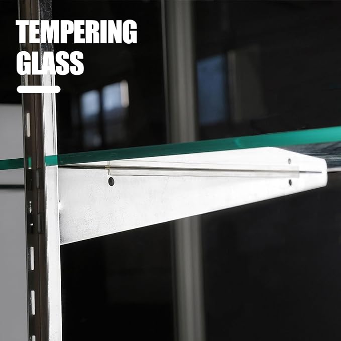70”D * 20”W * 38”H, Freestanding LED Retail Full Vision Glass Display Case, Silvery Aluminum Frame, Two Adjustable Height Tempered Glass Shelves