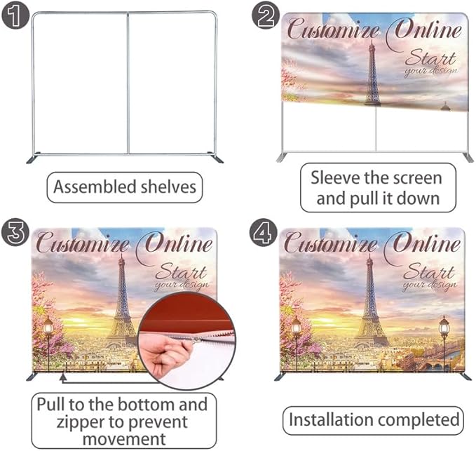 Customize Exhibition Tension Fabric Store Sign Holders Display Stand Frame and Benner Set - Double Sided Printing 7.5×7.5 FT
