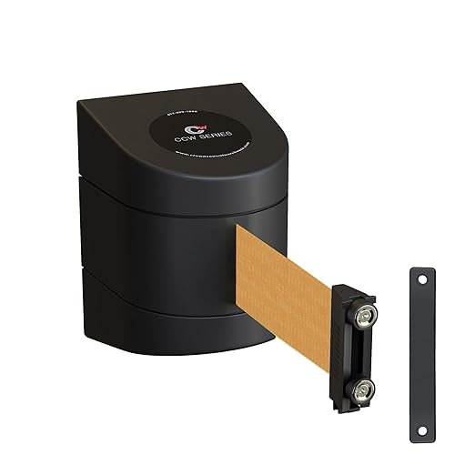 Crowd Control Warehouse - CCW Series WMB-220 Magnetic Wall Mount Retractable Belt Barrier - 15 Foot, Brown Belt with Black ABS Case