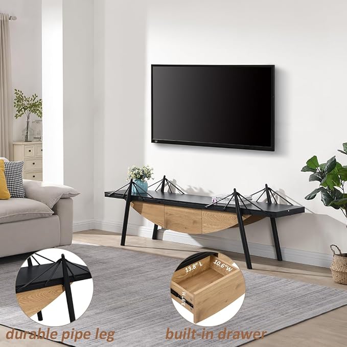 1 Tier Boat-Shaped Bookshelf, Stylish Bookcase with Drawer 70.9" Long Bookshelves for Storage Display Decor Easy Assembly Bookcase Furniture for Bedroom, Living Room and Home Office