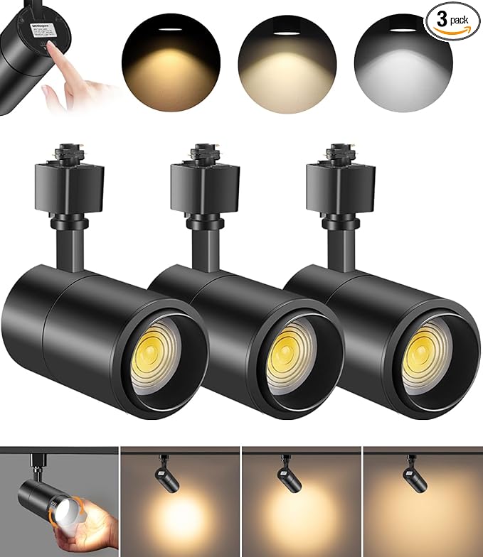 VANoopee 3-Color Zoomable 20W LED Track Lighting Heads H Type Track Light Heads Dimmable Bright Ceiling Spotlight Fixtures for Kitchen, 3000K 4000K 5000K Adjustable, CRI90+ 15°-60° 2000lm Black 3 Pack