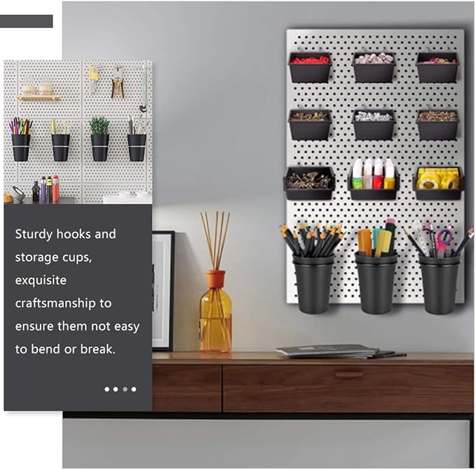 Garneck 5 Sets Pegboard Cup and Hook Organizer Set for Garage Workshop Office Black Pegboard Accessories with Sturdy Load-Bearing Cups for Small Tool Storage Easy No-Drill Installation for