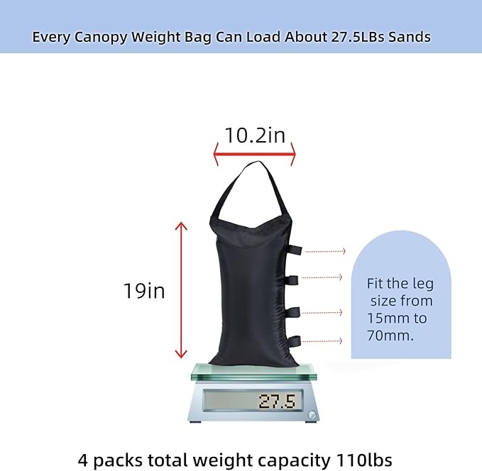 110LBS Heavy Duty Canopy Weights Sand Bags for Pop Up Canopy Tent Legs,Patio Umbrellas, Gazebos,4 Pack Black (Without Sand)