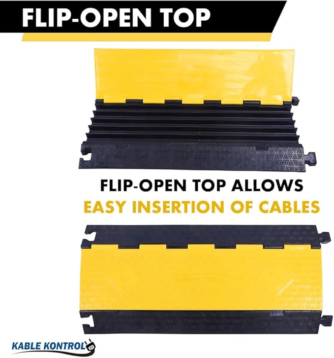 Kable Kontrol Atlas Cable Protector Wire Ramp - 5 Channel Bulk Wholesale Pallet – 40 Pcs - 35” Long Black & Yellow - 24000 Lbs Load Capacity - Rubber Speed Bump Wire Protector Cord Cover - CP9975