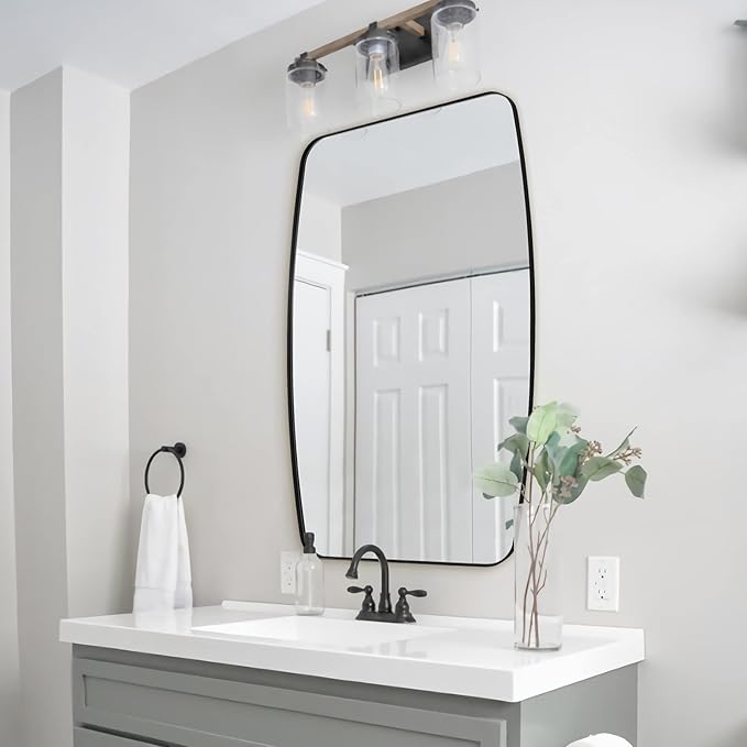 ANDY STAR 24x40” Black Bathroom Mirror, Oblong Vanity Mirror with Stainless Steel Metal Frame, Matte Black Oval Mirror for Over Sink, Modern Anti Rust Wall Mounted