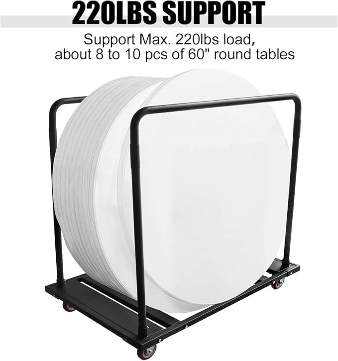 Chair and Table Dolly Folding Table Cart Table Cart with Heavy Duty Steel Folding Table Storage Rack Table Trolley Desk Dolly Folding Chair Dolly for Party 10 Tables Capacity,45.3 X 45.3 X 29.1
