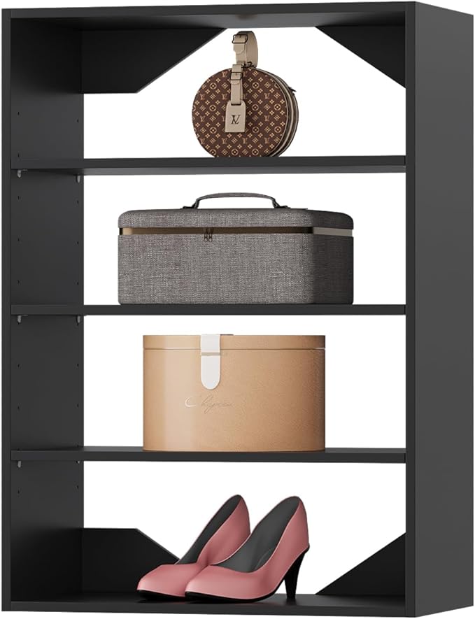 Short Tower Closet Unit, Modular Closet System, Wood Closet System Organizer with Storage for Walk In Closets, Clothing Rack Wardrobe for Hanging Clothes, Bedroom, Black, 25.5"W