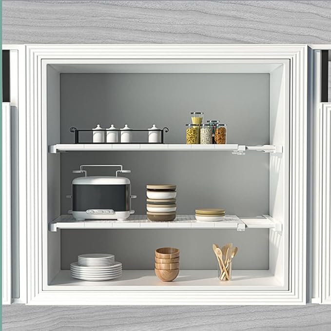 Closet Shelf Dividers Expandable Wardrobe Organizer System Tension Rod Adjustable Storage Rack Hanger Separators 9.45'' Width for Bedroom Bathroom Kitchen Bookshelf Office - White