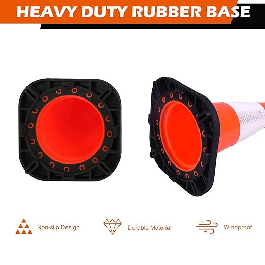 4 Pack 12 Inch Orange PVC Traffic Cones Black Base Stable Durable, Sport Training Soccer Practice Kids Safety Markers Indoor Outdoor Use (4, Orange, 12 Inch)