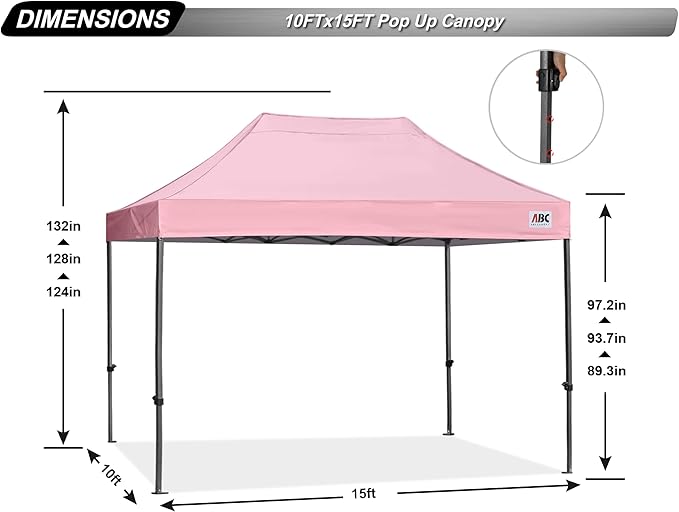 ABCCANOPY Patio Pop Up Canopy Tent 10x15 Commercial-Series (Pink)