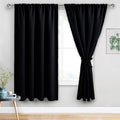 JIUZHEN Blackout Curtains for Bedroom - 70 x 63 Inch Extra Wide Privacy Assured Thermal Insulated Room Darkening Sliding Door Curtains for Living Room, Set of 2 Panels with Tiebacks, Black