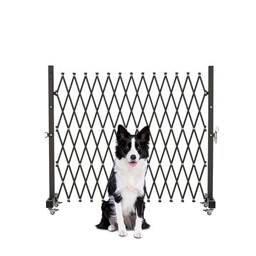 GYMTIME Expandable Barricade Gate, Portable Metal Safety Barrier with Casters, Mobile Folding Security Gates, Adjustable Traffic Fence for Home, Warehouse, 63 L×34 H inches