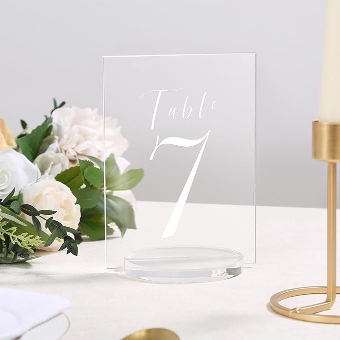 UNIQOOO 4" Clear Acrylic Round Stand | 3mm Slot Wedding Sign Holders, Perfect for Wedding, Table Number, Exhibition, Office, Restaurant, Business, 4 Count