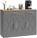 SUNLEI Kitchen Buffet Sideboard Cabinet, Wooden Storage Cabinet with 3 Doors & 2 Drawers, Modern Farmhouse Coffee Bar Cabinet with Storage for Living Room, Adjustable Shelf, Grey