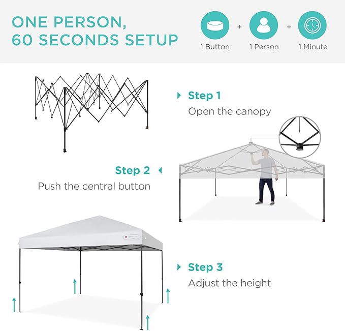 Best Choice Products 10x10ft 1-Person Setup Pop Up Canopy Tent Instant Portable Shelter w/ 1-Button Push, Case, 4 Weight Bags - White