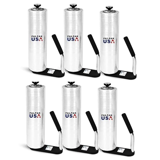 Made in USA! Industrial Strength Stretch Film Dispenser - Palpak100 Light Weight Pallet Wrapper – Tension Knob Adjustment Wrap Handle (6 Pack)