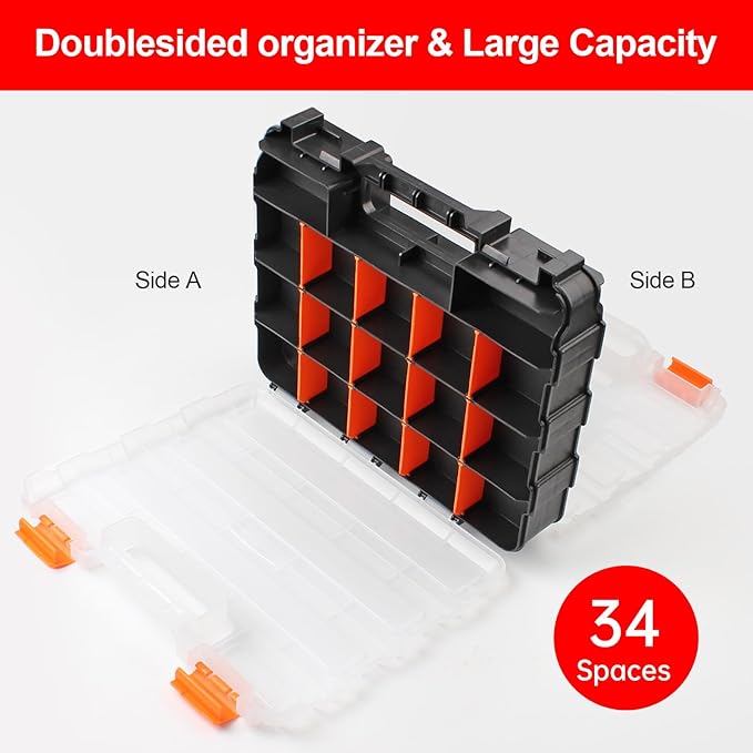 Plastic Tool Box,NOEAIKE Double Side Tool Organizer Small Parts Tool Box Hardware Organizer with Removable Plastic Dividers for Bead/Screws/Nuts/Nails/Bolts/Bins/Crafts