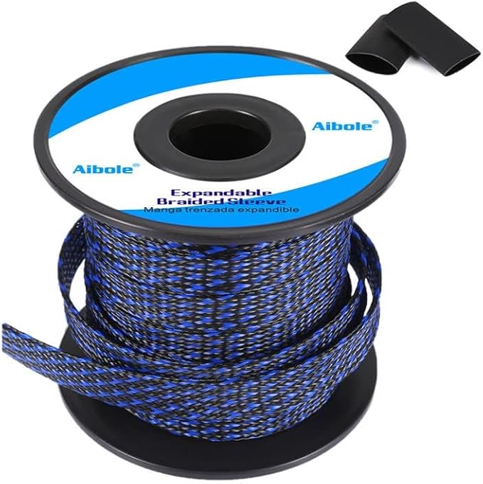 100Ft-3/8inch PET Expandable Braided Wire Sleeving,Wire Loom Cable Sleeve for TV,Computer,Home Theater,Automotive,Home Industrial,Electrical Wires,Chemical,Protect Cat from Chewing Cords,BlackBlue