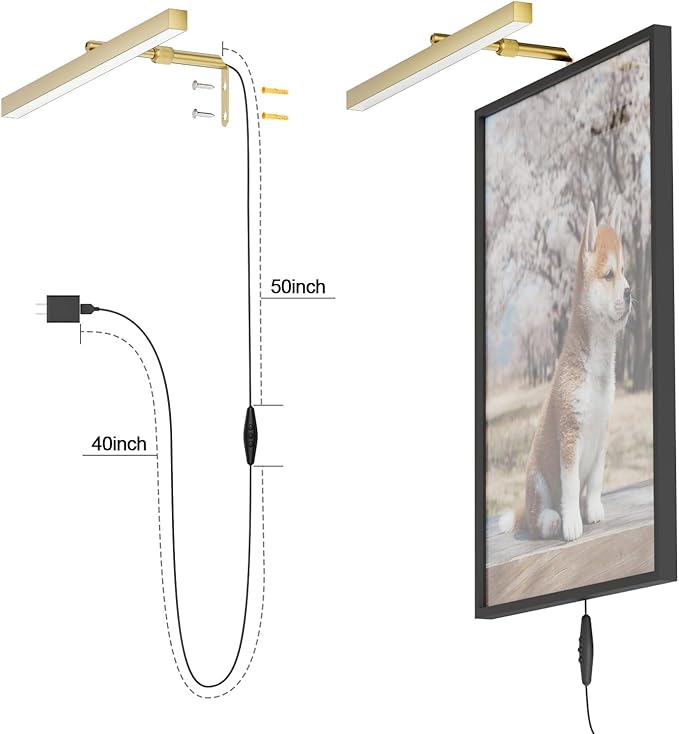 Plug in Picture Lights for Wall, 16 inch Dimmable LED Art Light with Remote, 3 Colour Temperature Gallery Painting Wall Light for Picture Display Dartboard Art Work (Gold)