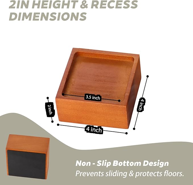 2-Inch Solid Pine Furniture Risers – 2000LBS Capacity, Tool-Free Install, Natural Wood Design for Beds, Sofas & Desks (2 Inch)