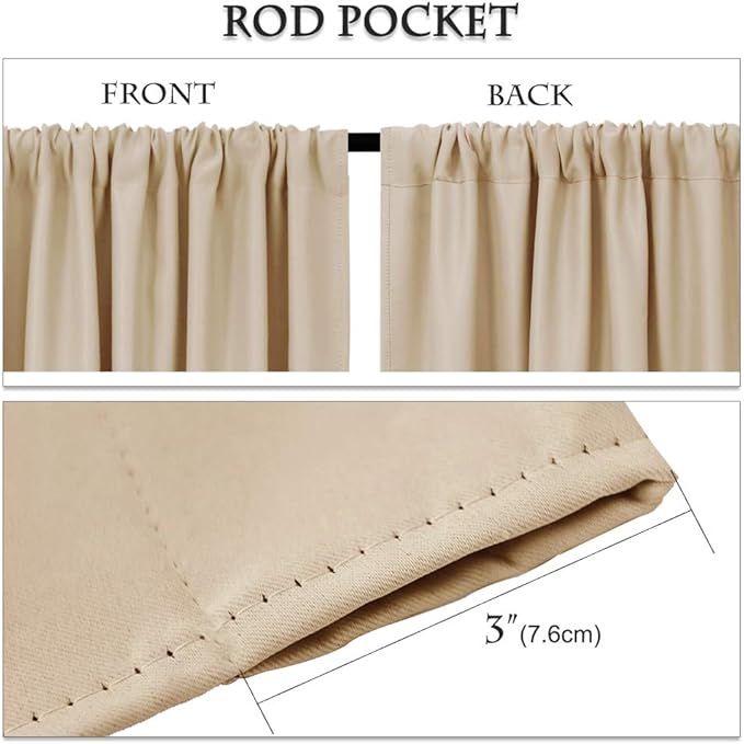 PONY DANCE Living Room Curtains - 42 x 84 inches Biscotti Beige Home Decoration Room Darkening Thermal Insulated Blackout Window Treatments/Draperies Block Light Protect Privacy, 2 Pieces