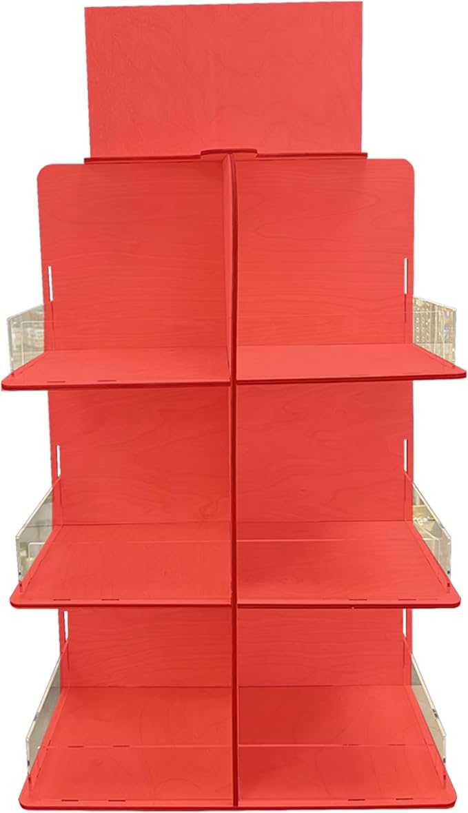 Versatile 4-Sided Rotating Display Stand for Candy, Snacks, Jams, Produce and More - Ideal for Craft Shows, Farmers Markets, and Retail Stores - 12 Shelves, Heavy-Duty Design, Easy Setup (Red)