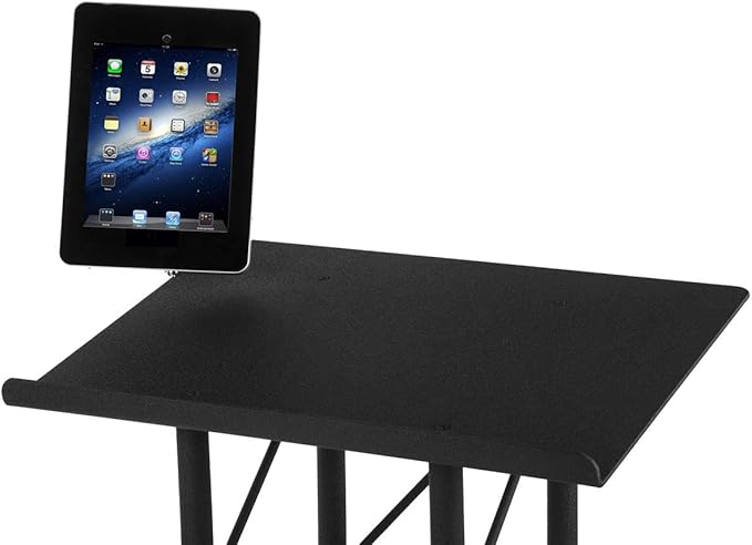 Truss Podium with Base and 23" Wide Top, 64"H, Includes iPad 2-4 and iPad Air Mount (Black Steel/Aluminum)