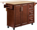 Lyromix Walnut 54" Rolling Kitchen Island Cart with Storage, Large Kitchen Cart with Folding Drop Leaf Breakfast Bar, Wood Island Table with 3 Drawers and Spice Rack & Towel Rack, Brown